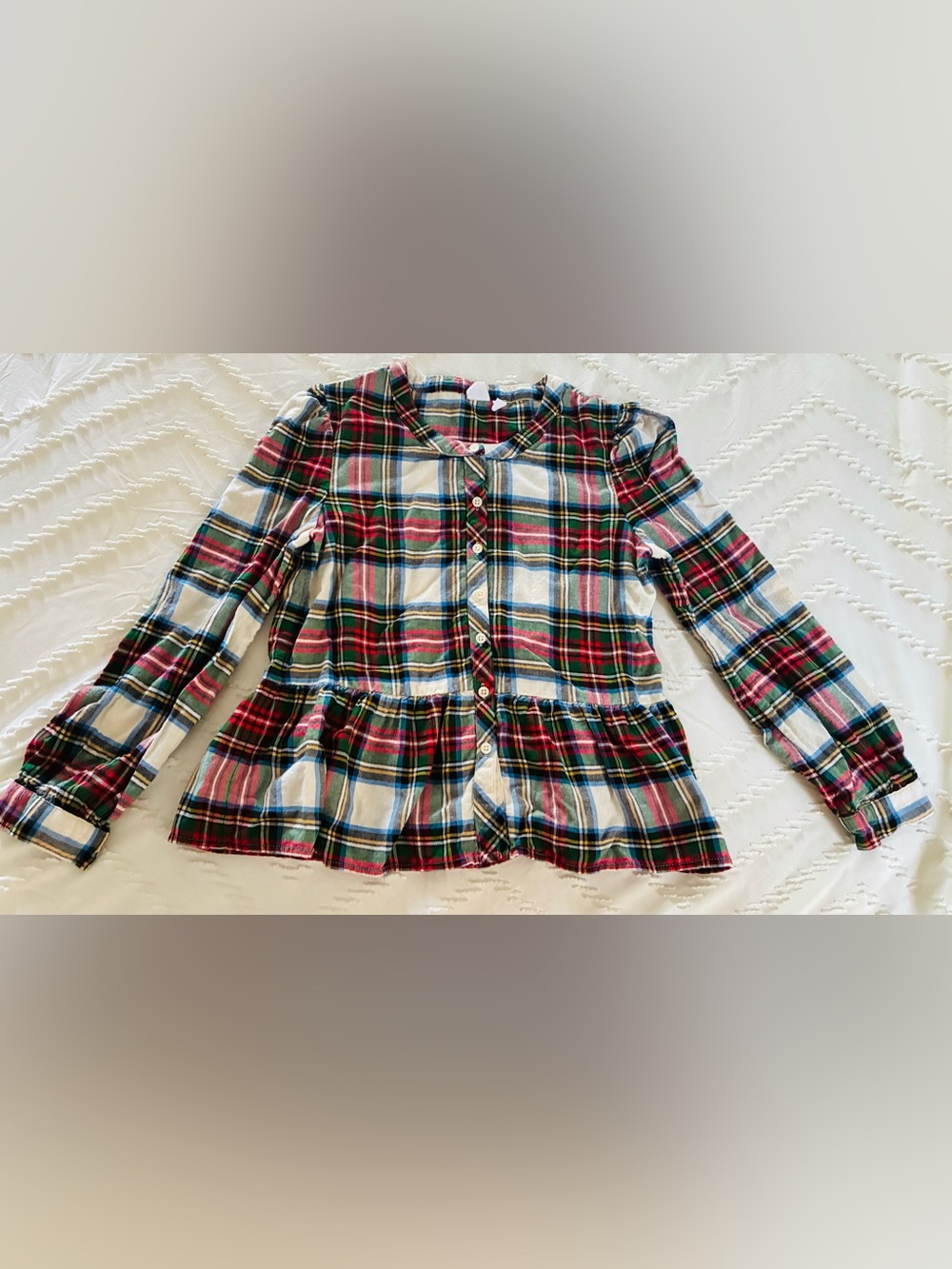 Gap kids plaid Christmas peplum top girls size 12 cotton